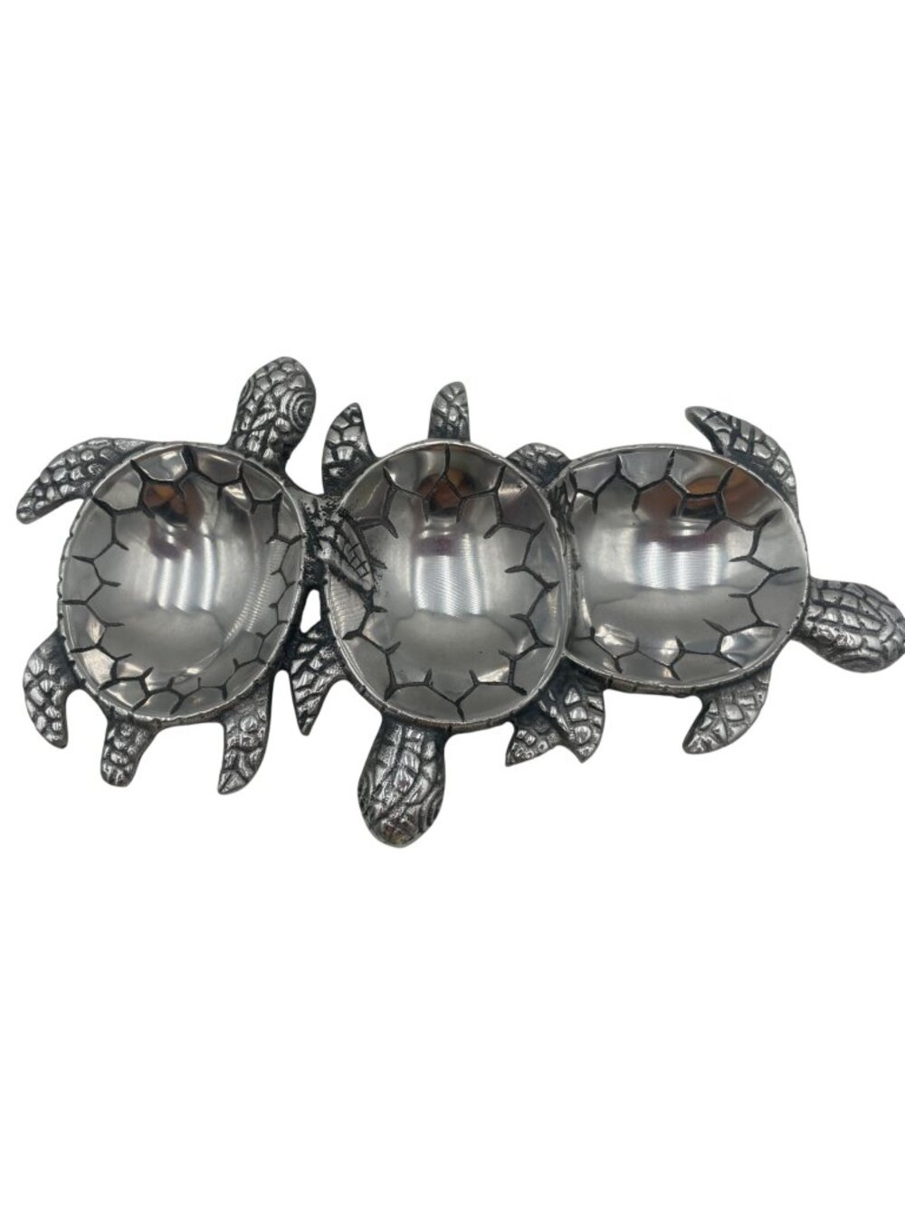 Turtle-Themed Triple Dish Metal Serving Tray 14" Long Decorative Accent